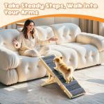 Pawaboo Foldable Dog Ramp, Small Dog Ramp for Couch Low Bed, 4 Adjustable Height from 13'' to 21", Stable Pet Steps with Non-Slip Pad, Portable Pet Ramps Use for Couch Sofa Stairs, Wood