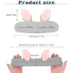 Cute Gray Rabbit Ears Headband Frog Eye Elastic to Wash Face for Women Makeup Shower Spa (1 Pack)