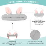 Cute Gray Rabbit Ears Headband Frog Eye Elastic to Wash Face for Women Makeup Shower Spa (1 Pack)