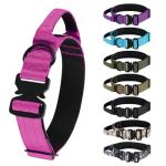 Tactical Thick Dog Collar, Adjustable Training Nylon Dog Collar, Heavy Duty Metal Buckle & Control Handle for Small Medium Large Dogs (L, Hotpink)