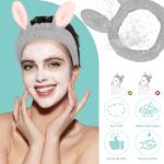 Cute Gray Rabbit Ears Headband Frog Eye Elastic to Wash Face for Women Makeup Shower Spa (1 Pack)