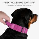 Tactical Thick Dog Collar, Adjustable Training Nylon Dog Collar, Heavy Duty Metal Buckle & Control Handle for Small Medium Large Dogs (L, Hotpink)
