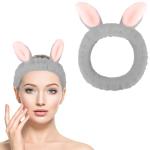 Cute Gray Rabbit Ears Headband Frog Eye Elastic to Wash Face for Women Makeup Shower Spa (1 Pack)