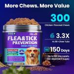 Flea and Tick Support for Dogs Chewable, 300 Soft Chews, Skin & Coat Support, Digestive Support, Chicken Flavor, All Breeds & Sizes