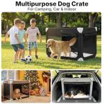Veehoo Large Dog Crate for Indoor Outdoor, Portable Collapsible Travel Dogs Crate, 42 Inch Soft Foldable Pet Kennel with 4-Door Mesh Windows