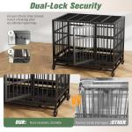 Shintenchi 48 inch Heavy Duty Crates for Large Dog, Indestructible and Escape-Proof Cage Kennel with Lockable Wheels, Double Door High Anxiety with Removable Tray, Black