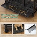 Shintenchi 48 inch Heavy Duty Crates for Large Dog, Indestructible and Escape-Proof Cage Kennel with Lockable Wheels, Double Door High Anxiety with Removable Tray, Black