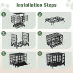 Shintenchi 48 inch Heavy Duty Crates for Large Dog, Indestructible and Escape-Proof Cage Kennel with Lockable Wheels, Double Door High Anxiety with Removable Tray, Black