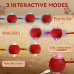 Guyugoey Interactive Electric Automatic Rolling Moving Rechargeable Self Play Stimulation Toy,Smart Pet Chase Ball with Speedy Tail Rope for Bored Indoor Cats Enrichment,stimulating Dogs Toy (Red)