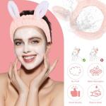 Jowmoy Cute Light Pink Rabbit Ears Headband Frog Eye Elastic to Wash Face for Women Makeup Shower Spa (1 Pack)