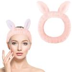 Jowmoy Cute Light Pink Rabbit Ears Headband Frog Eye Elastic to Wash Face for Women Makeup Shower Spa (1 Pack)