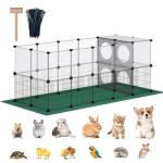 DINMO Small Animal Playpen with Oxford Mat, 24 inches Height, Pet Exercise Fence, Home Protector, Iron Mesh and Plastic Combination, Visualization, DIY, Games Hole Series, 60.2 x 24.8 x 24.8inch