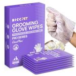HICC PET Glove Wipes Pro | Pet Grooming Wipes for Dogs & Cats | Rinse-Free Grooming Mittens | 4-in-1 Cleaning & Conditioning | Pet Bathing Wipes for Horse Coat Care, Skin, Coat & Hoof | Unscented