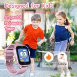 DERUI 1.5 Inches Kids Smart Watch for Boys Girls, 26 Puzzle Games, Smartwatch with Camera, Pedometer, Video Voice Music Player Learning Card, Birthday Gift for 3-12 Years Children (Pink)