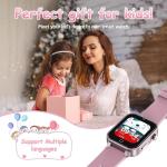 DERUI 1.5 Inches Kids Smart Watch for Boys Girls, 26 Puzzle Games, Smartwatch with Camera, Pedometer, Video Voice Music Player Learning Card, Birthday Gift for 3-12 Years Children (Pink)