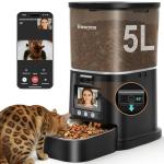 Automatic Cat Feeder with Camera, 5G WiFi Smart Pet Feeder with 2-Way Video/Audio, 45° Adjustable Angle, Night Vision, 5L Cat Food Dispenser for Cats & Small Dogs with APP Control for Vacation & Work