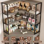 FACBOTALL Corner Dog Crate Furniture with Storage, Decorative Large Dog Kennel Indoor Furniture with Double Doors, 2 Safety Locks, 4-Tier Shelves, Large Dog Cage Furniture for Medium and Big Dogs