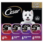 Cesar Wet Dog Food Classic Loaf in Sauce, Breakfast and Dinner with Grilled Steak & Eggs Flavor, and Chicken & Liver Flavor, 3.5 oz. Easy Peel Trays, Variety Pack, 24 Count