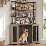 FACBOTALL Corner Dog Crate Furniture with Storage, Decorative Large Dog Kennel Indoor Furniture with Double Doors, 2 Safety Locks, 4-Tier Shelves, Large Dog Cage Furniture for Medium and Big Dogs