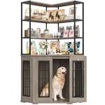 FACBOTALL Corner Dog Crate Furniture with Storage, Decorative Large Dog Kennel Indoor Furniture with Double Doors, 2 Safety Locks, 4-Tier Shelves, Large Dog Cage Furniture for Medium and Big Dogs