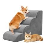 DUMOS Dog Stairs Ramp for Small Dogs and Cats, 4-Step Curved Pet Dog Steps with High-Density Foam for Puppy and Older Cats, Indoor Non-Slip Pet Ladder Ramp Stairs for Couch, High Beds, Sofa, Car, Grey