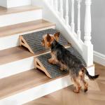 2 Pack Dog Ramp Stairs for Small Dogs – 2-in-1 Solid Wood Pet Ramp & Calf Stretcher, Supports 170lbs, Non-Slip Carpet, Gentle Slope for Senior/Injured/Aging Dogs, Indoor/Gym Use, No Assembly Required