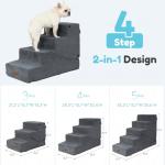 SIEMOUR 4-Step Dog Stair and Ramp for Small Dogs and Cats, Pet Steps for Bed with Non-Slip Bottom, Grey