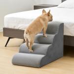 DUMOS Dog Stairs Ramp for Small Dogs and Cats, 4-Step Curved Pet Dog Steps with High-Density Foam for Puppy and Older Cats, Indoor Non-Slip Pet Ladder Ramp Stairs for Couch, High Beds, Sofa, Car, Grey