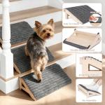 2 Pack Dog Ramp Stairs for Small Dogs – 2-in-1 Solid Wood Pet Ramp & Calf Stretcher, Supports 170lbs, Non-Slip Carpet, Gentle Slope for Senior/Injured/Aging Dogs, Indoor/Gym Use, No Assembly Required