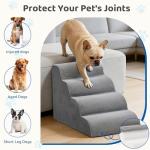 DUMOS Dog Stairs Ramp for Small Dogs and Cats, 4-Step Curved Pet Dog Steps with High-Density Foam for Puppy and Older Cats, Indoor Non-Slip Pet Ladder Ramp Stairs for Couch, High Beds, Sofa, Car, Grey