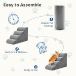 DUMOS Dog Stairs Ramp for Small Dogs and Cats, 4-Step Curved Pet Dog Steps with High-Density Foam for Puppy and Older Cats, Indoor Non-Slip Pet Ladder Ramp Stairs for Couch, High Beds, Sofa, Car, Grey