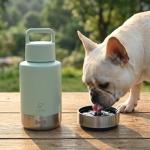 FUYEC 32oz Insulated Dog Water Bottle Dispenser, 3-in-1 Stainless Steel Travel Cup with 2 Detachable Food and Water Bowls, Leak Proof Large Pet Gear, Ideal Gift for Dog Lovers