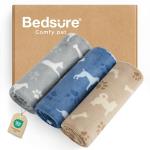 Bedsure 1 Pack 3 Pet Blankets, Super Soft Fluffy Premium Fleece Flannel Portable Throw Dog Blankets for Small Dogs, Printed Cat Puppy Blanket Grey/Brown/Blue Small(23x16 inch)
