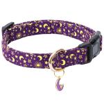 Jelwuion Cotton Dog Collar,Adjustable Cute Puppy Collar with Moon Patterned Design for Small Medium Large Dogs,Soft and Fancy Pet Collar with Safety Buckle for Girl Boy Dogs (Purple Moon, Medium)