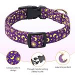 Jelwuion Cotton Dog Collar,Adjustable Cute Puppy Collar with Moon Patterned Design for Small Medium Large Dogs,Soft and Fancy Pet Collar with Safety Buckle for Girl Boy Dogs (Purple Moon, Medium)