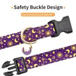 Jelwuion Cotton Dog Collar,Adjustable Cute Puppy Collar with Moon Patterned Design for Small Medium Large Dogs,Soft and Fancy Pet Collar with Safety Buckle for Girl Boy Dogs (Purple Moon, Medium)