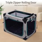 Hiaksedt Dog Crates - 36 Inch Collapsible Soft Dog Crate, 3-Door Foldable Soft Kennel for Large Dogs, Portable Pet Travel Cage with Chew Proof Mesh Window for Outdoors