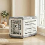 Collapsible Dog Crate for Medium/Small Dogs - 28" L Foldable Dog Cage No-Tool Assembly, Travel Dog Crate with 2 Wheels - Easy to Carry, Space-Saving, Indoor Outdoor Use, 27.96"(L) X18.3(W) X20.87(H)