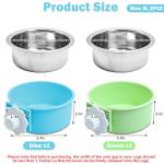 kathson Crate Dog Bowl, Removable Stainless Steel Hanging Pet Kennel Cage Bowl Food & Water Feeder Coop Cup for Puppy, Cat, Rabbit, Guinea Pigs Ferret Bird (2 PCS, Size: M, Blue and Green)