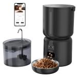 Automatic Cat Feeder and Waterer Set, 4L App Control Smart Cat Feeder with 2MP Camera, WiFi, Anti-Clog for Mix Food, 2.2L Filtered Pet Water Fountain with LED Light, Stainless Steel Bowl, Dual Power
