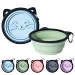 2Pack Silicone Collapsible Dog Bowls, Cute Pet Ear Shape and Cat Graphic Travel Water Bowl Full of Pet Atmosphere 25oz Portable Feeder for Small Large Dog Walking Hiking Camping (Light Blue and Green)