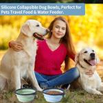 2Pack Silicone Collapsible Dog Bowls, Cute Pet Ear Shape and Cat Graphic Travel Water Bowl Full of Pet Atmosphere 25oz Portable Feeder for Small Large Dog Walking Hiking Camping (Light Blue and Green)