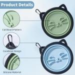 2Pack Silicone Collapsible Dog Bowls, Cute Pet Ear Shape and Cat Graphic Travel Water Bowl Full of Pet Atmosphere 25oz Portable Feeder for Small Large Dog Walking Hiking Camping (Light Blue and Green)
