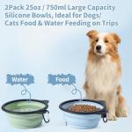 2Pack Silicone Collapsible Dog Bowls, Cute Pet Ear Shape and Cat Graphic Travel Water Bowl Full of Pet Atmosphere 25oz Portable Feeder for Small Large Dog Walking Hiking Camping (Light Blue and Green)