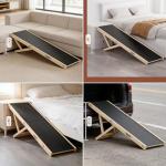 Chuiendi Dog Ramp for High Bed, Couch, Car, 64" Long Foldable Pet Ramp & 5 Adjustable Heights 19.7"-31.5" Wooden Dog Step with Anti-Slip Yoga Mat for Small Medium Large Older Pets, up to 200lbs