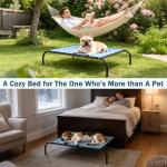 SZEE Raised Dog Cot Bed with Detachable 2-Sided Cooling/Warming Waterproof Mat, Elevated Dog Bed for Medium Sized Breeds with Durable Steel Frame & Sturdy Teslin Mesh, Outdoor & Indoor All-Season Use