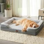 LEXTRO Orthopedic Dog Beds for Large Dogs,42x30 Inch Extra Large Dog Bed, Egg Crate Foam Bed for Large Dogs, Big Pet Bed with Washable Removable Waterproof Pillow Cover and Anti-Slip Bottom, Grey