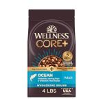 Wellness CORE+ Adult Dry Dog Food with Freeze Dried Pieces, Wholesome Grain Kibble+, Natural, High Protein, Chicken Free, Whitefish, Herring, and Salmon Recipe, 4 lb Bag