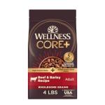 Wellness CORE+ Adult Dry Dog Food with Freeze Dried Pieces, Wholesome Grain Kibble+, Natural, High Protein, Beef and Barley Recipe, 4 lb Bag