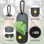 2 Pack Dog Poop Bag Dispenser with Built-in LED Flashlight, Pet Waste Bag Holder for Leash with Carabiner Clip for Lead Leash, 2 Rolls Leak-proof Doggy Waste Bags for Dog Walking, Grey